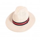 Wholesale mens straw white fedora with red and navy stripe band