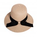 Bulk ladies wide brim white straw hat with black band and bow