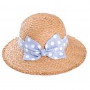 Wholesale ladies straw short brim with blue spotty band