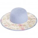 Wholesale ladies wide brim straw hat in blue with floral brim