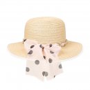 S413- LADIES WIDE BRIM STRAW WITH SPOT SCARF BAND
