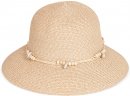 S415- LADIES SHORT BRIM STRAW HAT WITH SHELL/BEAD BAND