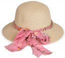 S419- LADIES WIDE BRIM STRAW WITH SCARF BAND