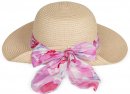 S420- LADIES STRAW WIDE BRIM HAT WITH SCARF BAND