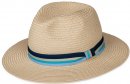 S439- MENS STRAW FEDORA WITH BLUE STRIPE BAND