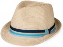 S442- MENS STRAW TRILBY WITH BLUE STRIPE BAND