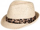 S443- LADIES STRAW TRILBY WITH LEOPARD PRINT BAND