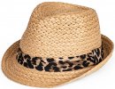 S443- LADIES STRAW TRILBY WITH LEOPARD PRINT BAND