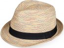 S446- LADIES COLOURED STRAW TRILBY WITH RIBBON BAND