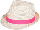 S446- LADIES COLOURED STRAW TRILBY WITH RIBBON BAND