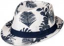 S449- MENS LEAF PRINT STRAW TRILBY HAT