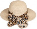 S468- LADIES WIDE BRIM HAT WITH LEOPARD PRINT SCARF BAND