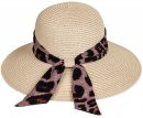 S469- LADIES WIDE BRIM HAT WITH LEOPARD PRINT SCARF BAND