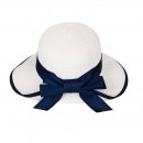 S477- LADIES COLOURED SHORT BRIM STRAW HAT BOW BAND