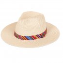 S487-ADULTS UNISEX STRAW FEDORA WITH AZTEC BAND