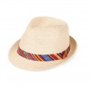 S499- ADULTS UNISEX STRAW TRILBY WITH AZTEC BAND