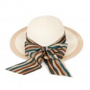 S517- LADIES WIDE BRIM STRAW HAT WITH STRIPE BOW BAND