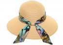 S528- LADIES WIDE BRIM STRAW HAT WITH SCARF PRINT BAND