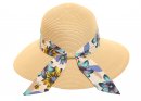 S528- LADIES WIDE BRIM STRAW HAT WITH SCARF PRINT BAND