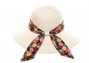S529- LADIES WIDE BRIM STRAW HAT WITH SCARF PRINT BAND