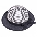 Bulk girls straw wide brim hat in black and white striped with black plain brim