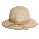 Wholesale girls beige straw hat with ribbon band and brim