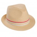 Wholesale girls trilby beige straw hat with stripe band