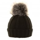Wholesale ladies chunky knit hat with large faux fur pom-pom