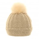 Wholesale ladies knitted bobble hat featuring soft lining in cream