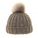 Wholesale ladies knitted grey bobble hat with wide turn up