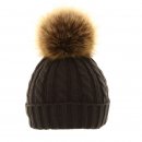 Wholesale ladies cable knit hat with large removable pom pom in dark grey