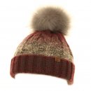Wholesale ladies knitted hat with large grey faux fur pom pom