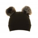 Bulk Ladies ski hat with double faux fur pompom in black