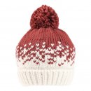 Wholesale patterned chunky knit bobble hat in maroon for ladies