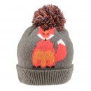 Wholesale ladies fox print knitted bobble hat in grey