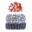 Bulk ladies chunky knitted bobble hat with fleece lining in navy and white