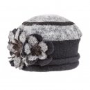 Wholesale ladies felt hat with flower detail in grey and black