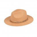 A1715 NT- NATURAL LADIES FELT FEDORA WITH CHAIN BAND