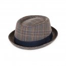 A1877-MENS CHECKED PORKPIE WITH METAL HAWKINS LOGO