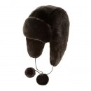 Wholesale womens black fur trapper hat with pom poms