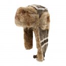 Wholesale womens 2-tone grey and black trapper hat with faux fur trim