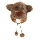 Wholesale beige adults furry bear hat with pom poms