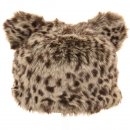 Wholesale adults faux fur ski hat with fur pom pom ears in brown animal print