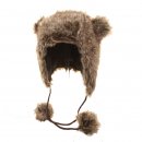 Bulk brown animal print trapper developed from faux fur with pom pom ears