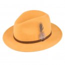 Wholesale ladies wool felt fedora with feather trim in yellow