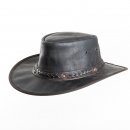 AK65M- Wholesale brown crushable soft leather hat with braided band in medium size