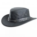 AK68S- Black oil skin wax hat with leather braided hat band with small