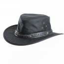 AK68XXL- BLACK OIL SKIN WAX HAT WITH LEATHER BRAIDED HAT