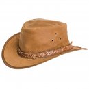 AK73XXL- TAN OIL SKIN WAX HAT WITH LEATHER BRAIDED HAT BAND