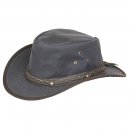 AK75M- NAVY OIL SKIN WAX HAT WITH LEATHER BRAIDED HAT BAND